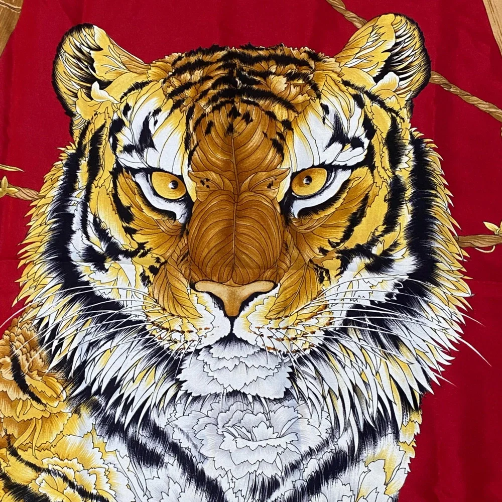 Vintage Salvatore Ferragamo Tiger Floral Square Silk Scarf - Picture 5 of 8